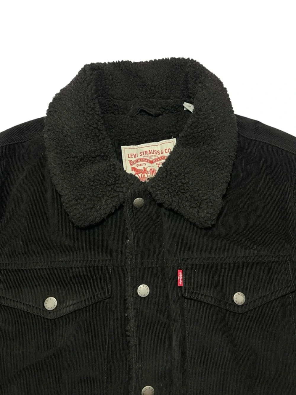 ⚡️SOLD⚡️Levi's Black Sherpa Corduroy Jean Jacket Bomber Coat - Picture 7 of 16